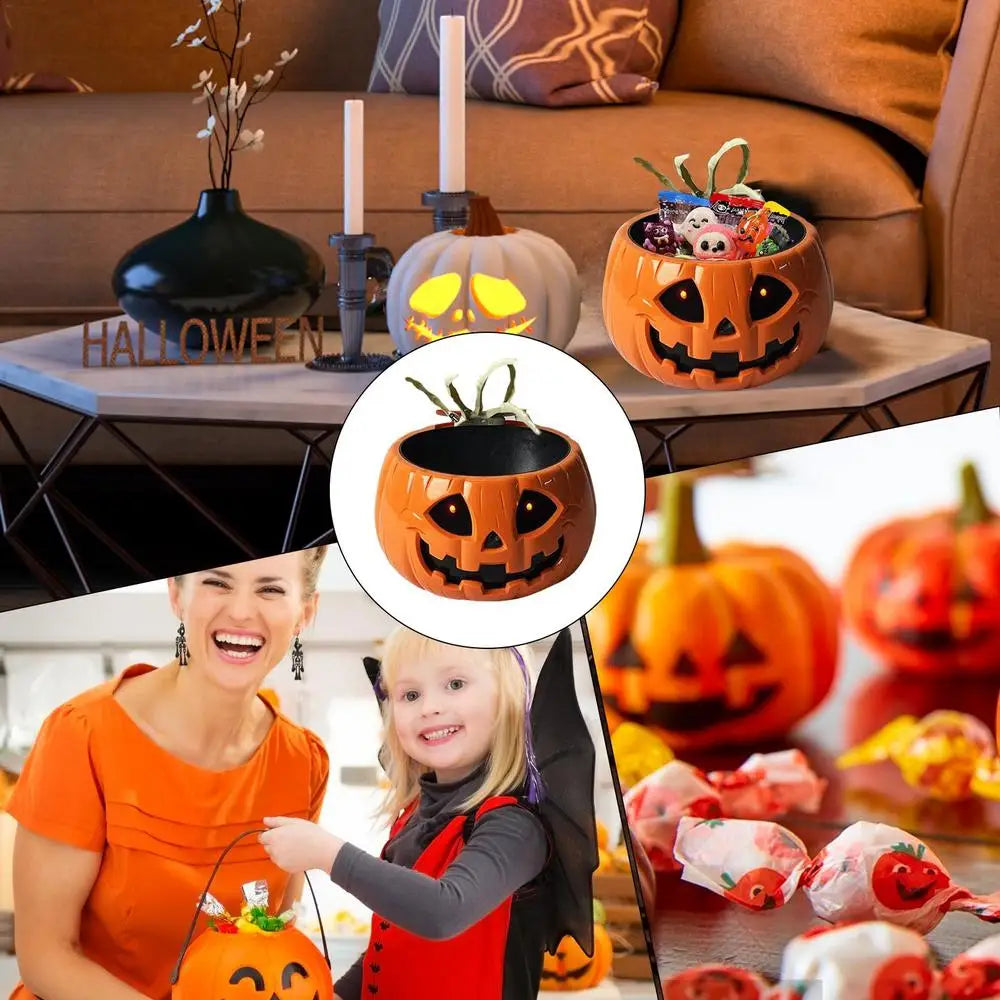 Pumpkin Candy Dish Pumpkin Halloween Auto-Sensing Dish Horror Candy Dish With Skeleton Hand Large Capacity Bowl For Prank Bar