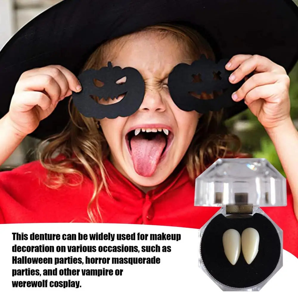1 Pair Vampire Teeth Fangs Dentures Props Halloween Costume Props False Teeth Solid Glue Denture Adhesive Halloween Party Decor
