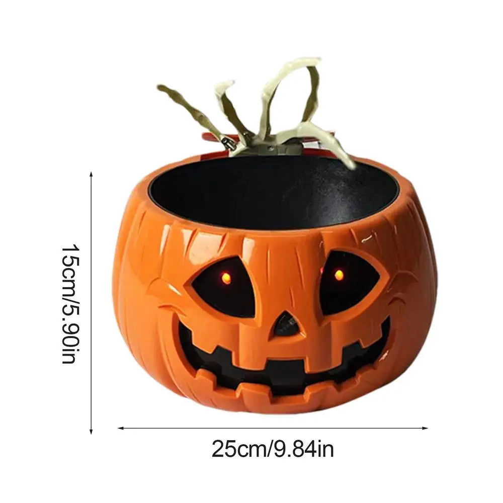Pumpkin Candy Dish Pumpkin Halloween Auto-Sensing Dish Horror Candy Dish With Skeleton Hand Large Capacity Bowl For Prank Bar