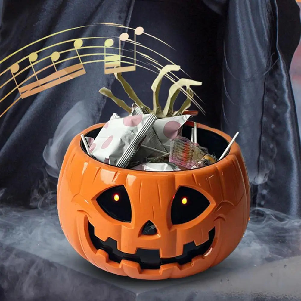 Pumpkin Candy Dish Pumpkin Halloween Auto-Sensing Dish Horror Candy Dish With Skeleton Hand Large Capacity Bowl For Prank Bar