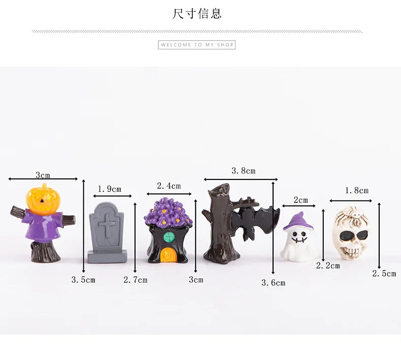 2025 Figurines Miniatures Pumpkin Skeleton Mummy Skull Micro Landscape Ornaments For Halloween Decorations Hoom Desk Accessories