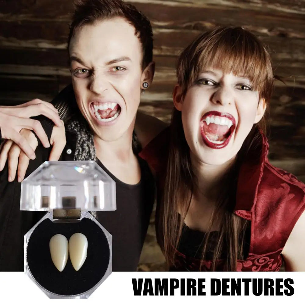 1 Pair Vampire Teeth Fangs Dentures Props Halloween Costume Props False Teeth Solid Glue Denture Adhesive Halloween Party Decor