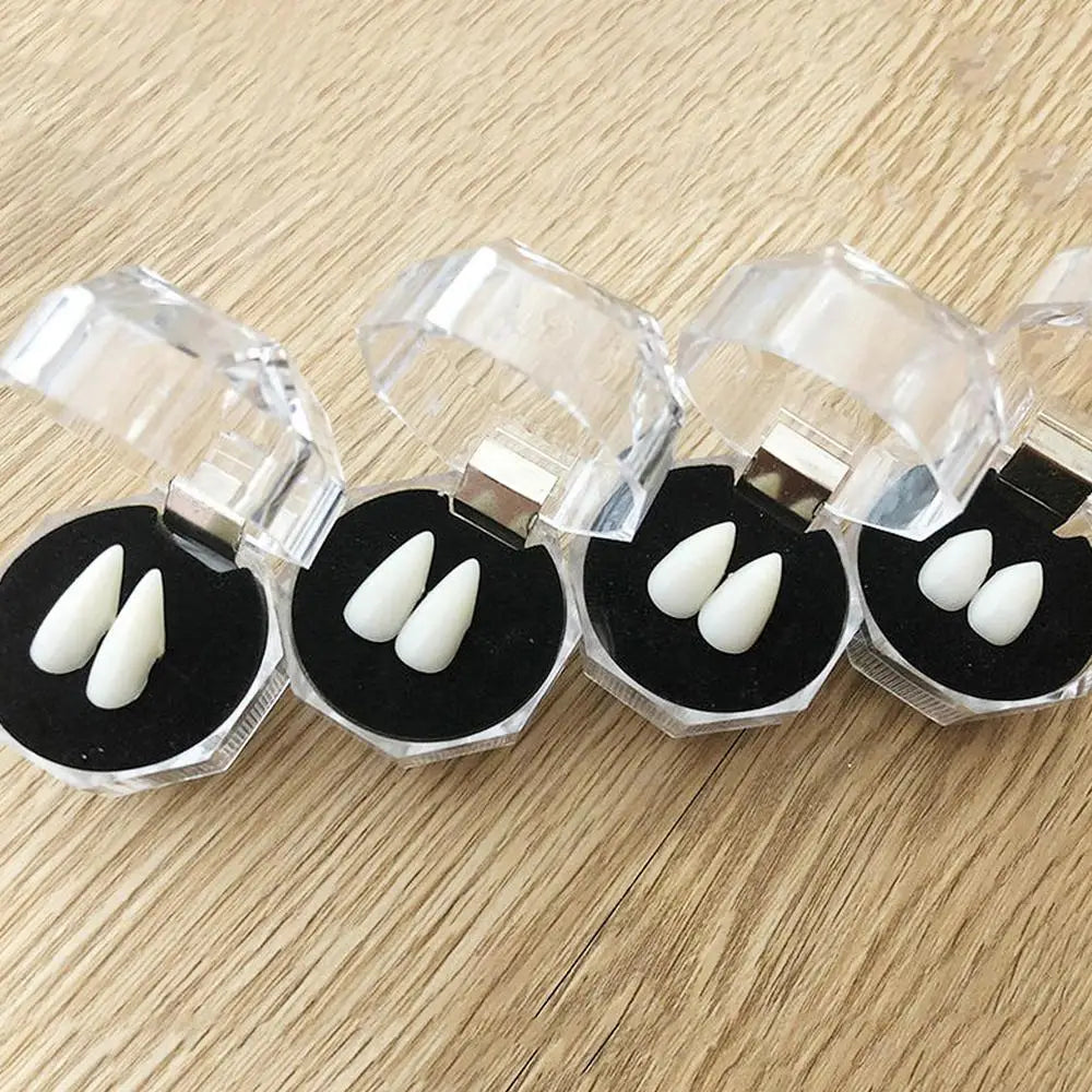 1 Pair Vampire Teeth Fangs Dentures Props Halloween Costume Props False Teeth Solid Glue Denture Adhesive Halloween Party Decor