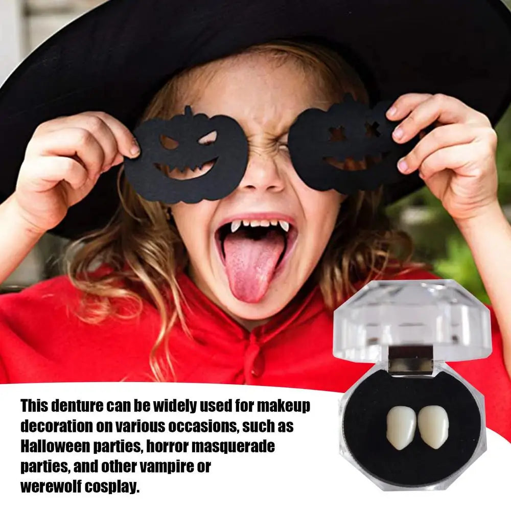 1 Pair Vampire Teeth Fangs Dentures Props Halloween Costume Props False Teeth Solid Glue Denture Adhesive Halloween Party Decor