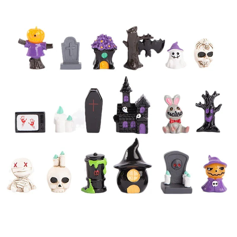 2025 Figurines Miniatures Pumpkin Skeleton Mummy Skull Micro Landscape Ornaments For Halloween Decorations Hoom Desk Accessories
