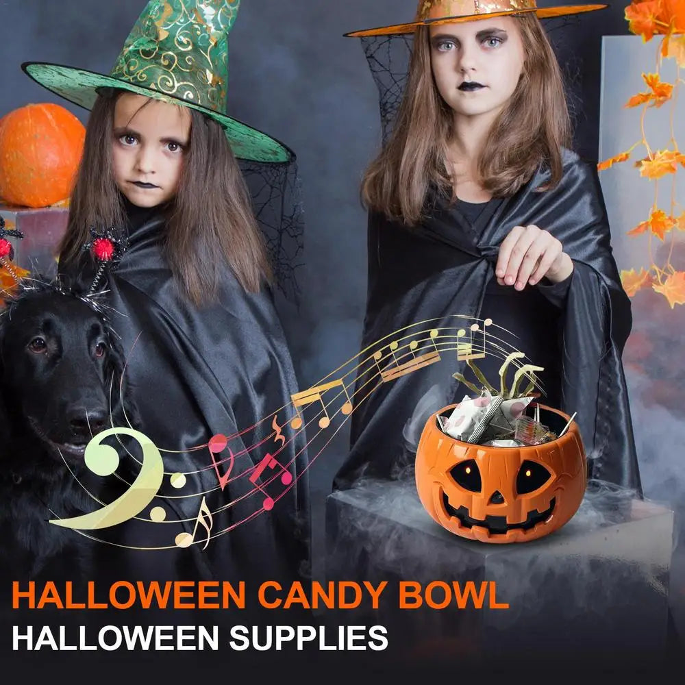 Pumpkin Candy Dish Pumpkin Halloween Auto-Sensing Dish Horror Candy Dish With Skeleton Hand Large Capacity Bowl For Prank Bar