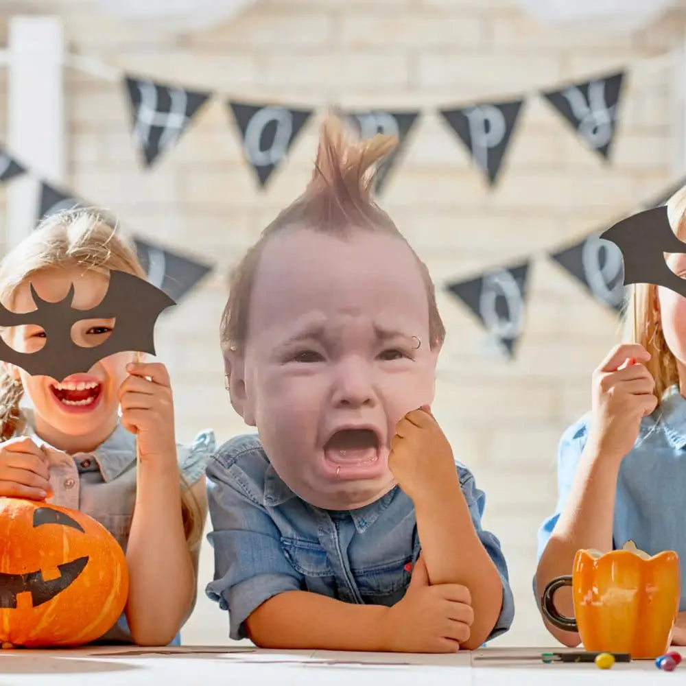 Halloween Realistic Headgear Latex Head Cover Cry Baby Headgear Latex Head Masks Halloween Party Cosplay Costume Props Decor