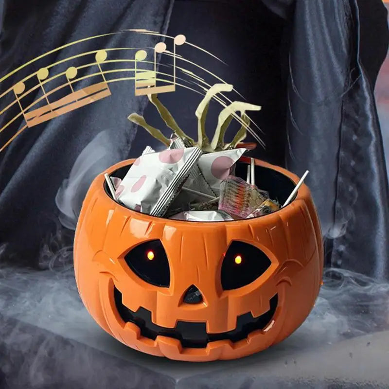 Pumpkin Candy Dish Pumpkin Halloween Auto-Sensing Dish Horror Candy Dish With Skeleton Hand Large Capacity Bowl For Prank Bar